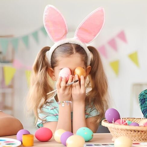 Easter Bracelets Gifts for Girls Women Bunny Beaded Stretch Bracelet Easter Basket Stuffers Cute Bunny Flowers Charm Decorations Presents for Girl Granddaughter Daughter Niece in Kuwait