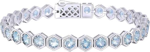 Tennis Bracelets for Women White Gold Birthstone Bracelets 925 Sterling Silver Birthday Gifts Hexagon Round Cut Gemstone Prong Setting 7 Inch Wedding Anniversary Everyday Jewelry Gift in Kuwait