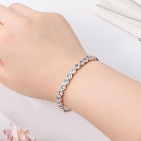 Tennis Bracelets for Women White Gold Birthstone Bracelets 925 Sterling Silver Birthday Gifts Hexagon Round Cut Gemstone Prong Setting 7 Inch Wedding Anniversary Everyday Jewelry Gift in Saudi Arabia