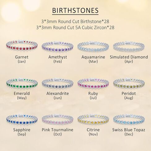 Tennis Bracelets for Women White Gold Birthstone Bracelets 925 Sterling Silver Birthday Gifts Hexagon Round Cut Gemstone Prong Setting 7 Inch Wedding Anniversary Everyday Jewelry Gift in Saudi Arabia