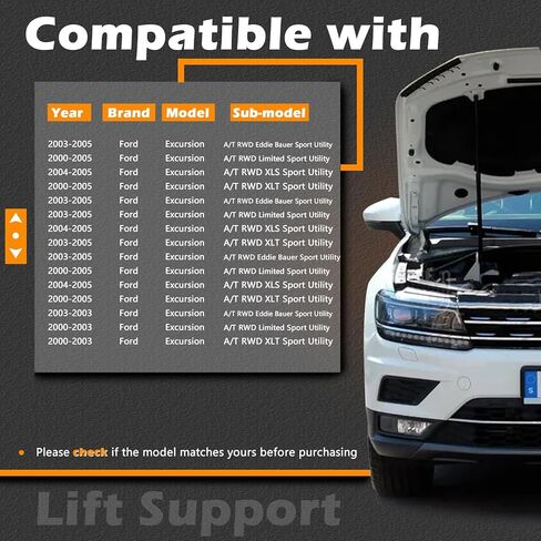 14.73 in 2Pcs Liftgate Lift Support Tailgate Hatch Struts Gas Spring Shocks Rod Compatible with Ford 2000-2005 Excursion Replaces # YC3Z78406A10AA (RWD) in Saudi Arabia
