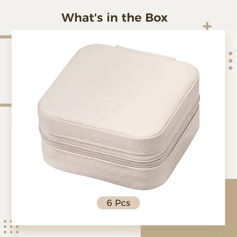 6 قطع من صناديق المجوهرات لوصيفات العروس، مقاس 3.9 × 3.9 × 2 بوصة، حقيبة مجوهرات للسفر مصنوعة من جلد البولي يوريثان الأبيض، منظم تخزين المجوهرات بسحاب للنساء، حامل قلادة على شكل حلقة مدمجة in Kuwait