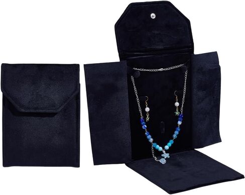 MAYJOYDIY Black Velvet Jewelry Travel Folder, 8.27x6.1 inch Travel Necklace Organizer, Jewelry Storage Bags with Flip Lid for Ring Chain Bracelet Hoop Earrings in Saudi Arabia