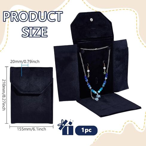 MAYJOYDIY Black Velvet Jewelry Travel Folder, 8.27x6.1 inch Travel Necklace Organizer, Jewelry Storage Bags with Flip Lid for Ring Chain Bracelet Hoop Earrings in Saudi Arabia