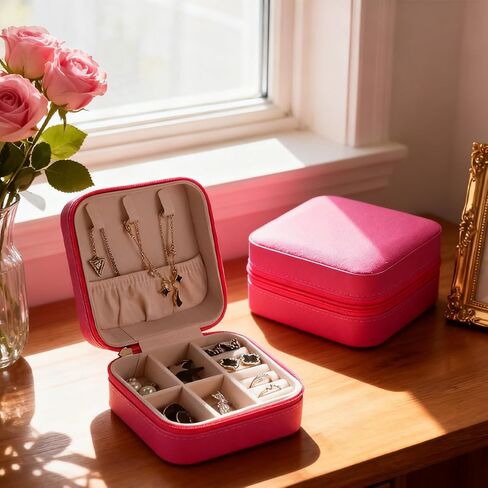 12 Pcs Travel Jewelry Case, Bridesmaid Gift Boxes Bulk Travel Jewelry Case Small Jewels Organizer Mini Accessories Ornaments Storage for Women Girls Wedding Bridesmaids Gifts,3.9×3.9×2in(Rose Red) in Saudi Arabia