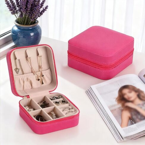 12 Pcs Travel Jewelry Case, Bridesmaid Gift Boxes Bulk Travel Jewelry Case Small Jewels Organizer Mini Accessories Ornaments Storage for Women Girls Wedding Bridesmaids Gifts,3.9×3.9×2in(Rose Red) in Saudi Arabia