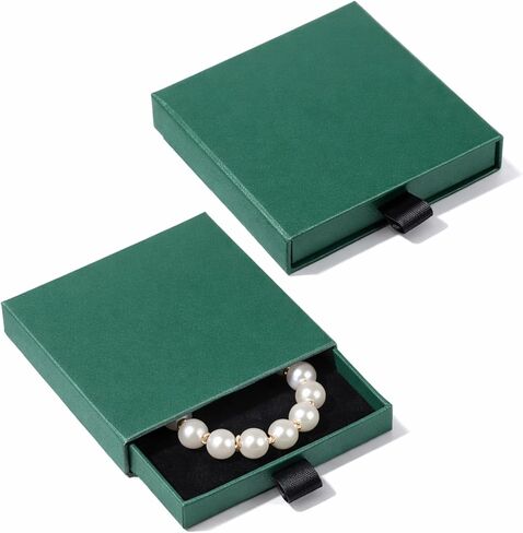 عبوتان من علب هدايا المجوهرات الصغيرة، صندوق هدايا القلادة، 3.5 × 3.5 × 0.7 بوصة، صناديق مجوهرات من الورق المقوى، صندوق هدايا سوار مربع لأساور القلادة والأقراط (أخضر) in Kuwait