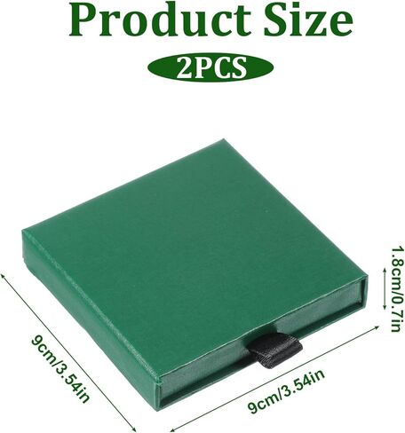 عبوتان من علب هدايا المجوهرات الصغيرة، صندوق هدايا القلادة، 3.5 × 3.5 × 0.7 بوصة، صناديق مجوهرات من الورق المقوى، صندوق هدايا سوار مربع لأساور القلادة والأقراط (أخضر) in Kuwait