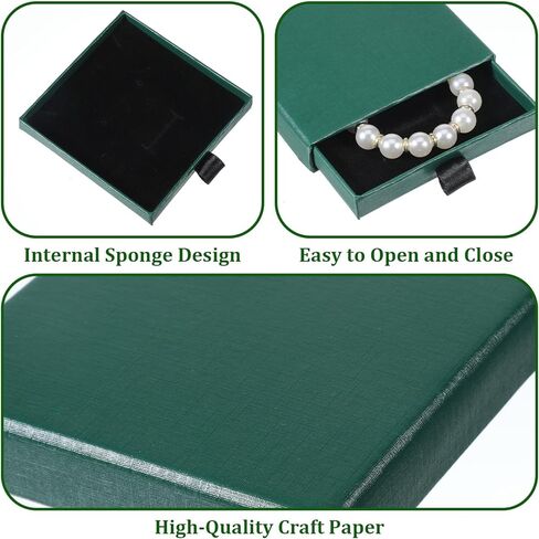 عبوتان من علب هدايا المجوهرات الصغيرة، صندوق هدايا القلادة، 3.5 × 3.5 × 0.7 بوصة، صناديق مجوهرات من الورق المقوى، صندوق هدايا سوار مربع لأساور القلادة والأقراط (أخضر) in Kuwait