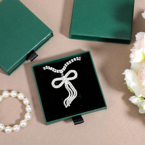 عبوتان من علب هدايا المجوهرات الصغيرة، صندوق هدايا القلادة، 3.5 × 3.5 × 0.7 بوصة، صناديق مجوهرات من الورق المقوى، صندوق هدايا سوار مربع لأساور القلادة والأقراط (أخضر) in Kuwait