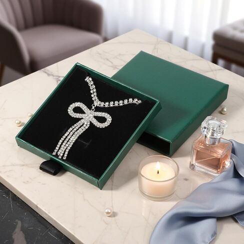 عبوتان من علب هدايا المجوهرات الصغيرة، صندوق هدايا القلادة، 3.5 × 3.5 × 0.7 بوصة، صناديق مجوهرات من الورق المقوى، صندوق هدايا سوار مربع لأساور القلادة والأقراط (أخضر) in Kuwait