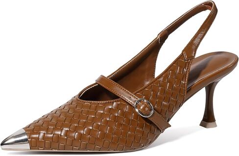 Woven Slingback Kitten Heels for Women Pumps Stiletto Heels Metal Closed Pointed Toe Buckle Strap Pumps Shoes Elegant Dressy Work Bridal Wedding Party Shoes in Saudi Arabia