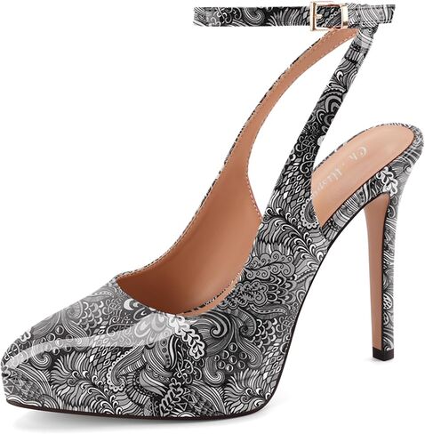 Oh Mispares Women’s Stiletto High Heels Platform Ankle Strap Slingback Patent Leather Closed Pointed Toe Dress Trendy Office Wear Pumps Shoes 5 inch in Kuwait