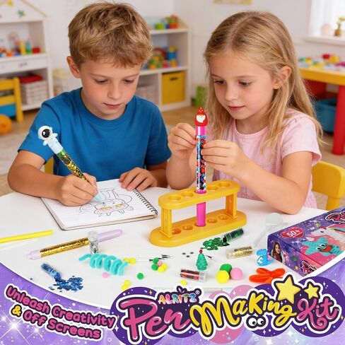 Alritz DIY Pen Making Kit for Kids, Floating Glitter & Pipe Cleaner Craft Kit, Educational Art Toy, Safe All-in-One Supplies, Birthday Party Favors Back to School for Girls and Boys Ages 8-12 in Kuwait
