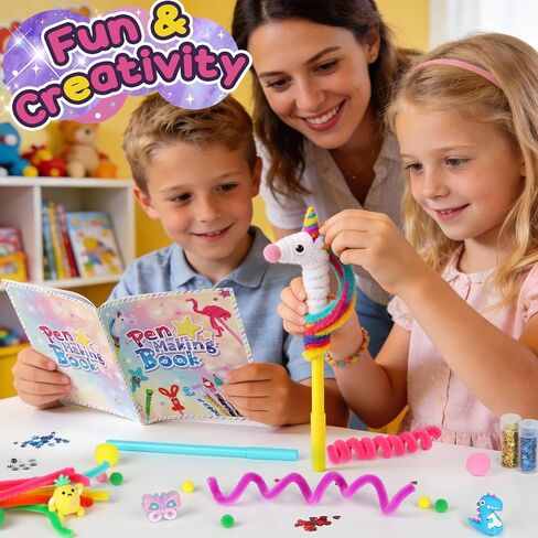 Alritz DIY Pen Making Kit for Kids, Floating Glitter & Pipe Cleaner Craft Kit, Educational Art Toy, Safe All-in-One Supplies, Birthday Party Favors Back to School for Girls and Boys Ages 8-12 in Kuwait