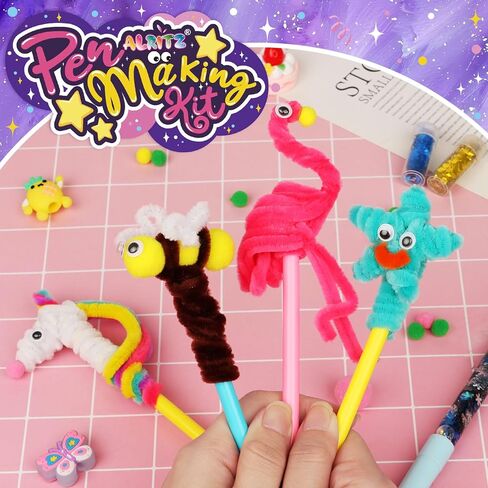 Alritz DIY Pen Making Kit for Kids, Floating Glitter & Pipe Cleaner Craft Kit, Educational Art Toy, Safe All-in-One Supplies, Birthday Party Favors Back to School for Girls and Boys Ages 8-12 in Kuwait