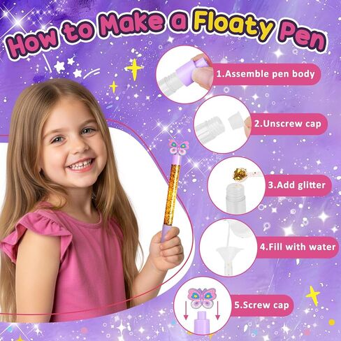 Alritz DIY Pen Making Kit for Kids, Floating Glitter & Pipe Cleaner Craft Kit, Educational Art Toy, Safe All-in-One Supplies, Birthday Party Favors Back to School for Girls and Boys Ages 8-12 in Kuwait