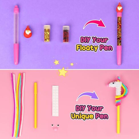 Alritz DIY Pen Making Kit for Kids, Floating Glitter & Pipe Cleaner Craft Kit, Educational Art Toy, Safe All-in-One Supplies, Birthday Party Favors Back to School for Girls and Boys Ages 8-12 in Kuwait