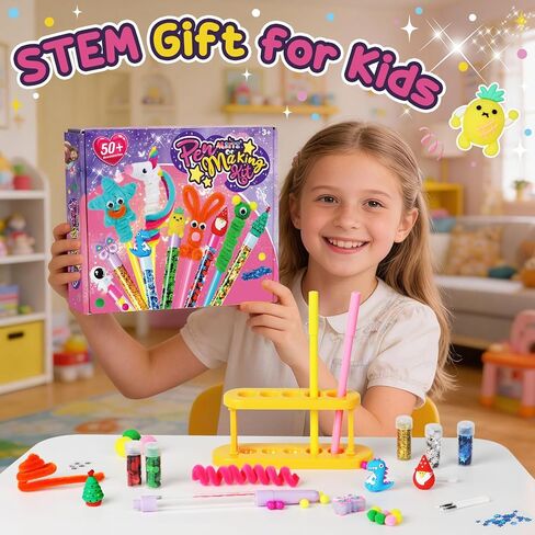 Alritz DIY Pen Making Kit for Kids, Floating Glitter & Pipe Cleaner Craft Kit, Educational Art Toy, Safe All-in-One Supplies, Birthday Party Favors Back to School for Girls and Boys Ages 8-12 in Kuwait