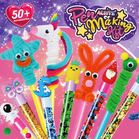 Alritz DIY Pen Making Kit for Kids, Floating Glitter & Pipe Cleaner Craft Kit, Educational Art Toy, Safe All-in-One Supplies, Birthday Party Favors Back to School for Girls and Boys Ages 8-12 in Kuwait