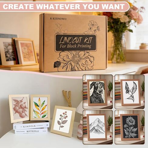 مجموعة Linocut لصناعة الطباعة، مجموعة أدوات Linocut مكونة من 39 قطعة مع 5 أحبار وقوالب ملونة، مجموعة أدوات صناعة الطباعة الفنية ومستلزمات الحرف اليدوية للمبتدئين in Kuwait