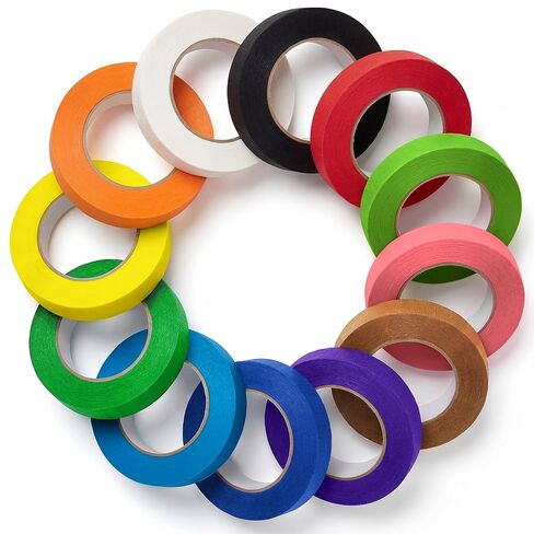 12 لفة شريط لاصق ملون للرسامين للفنون والحرف اليدوية ووضع العلامات على اللوحات البيضاء الممتعة للفصول الدراسية وإدارة الكابلات جيدة للمشروعات الإبداعية 2/3 بوصة × 13 ياردة in Kuwait