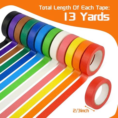 12 لفة شريط لاصق ملون للرسامين للفنون والحرف اليدوية ووضع العلامات على اللوحات البيضاء الممتعة للفصول الدراسية وإدارة الكابلات جيدة للمشروعات الإبداعية 2/3 بوصة × 13 ياردة in Kuwait