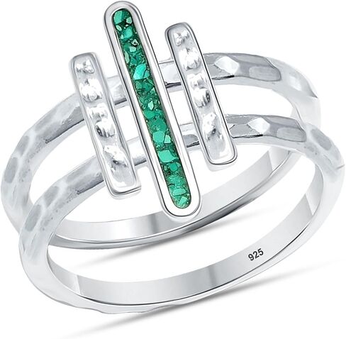LeCalla Compressed Turquoise Three Bar Ring in 925 Sterling Silver | Handmade Hammered Vertical Bar Ring for Women | Hammer Ring Jewelry Gifts for Special Occasions(Sizes 6-8No.) in Saudi Arabia