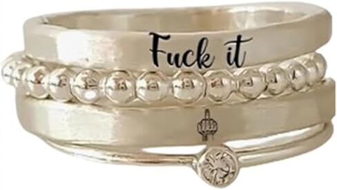 S925 Fuck it Stacked Ring - 4 Rings Set,Fuck It Dainty Bar Ring,Funny Engraved Fuck It Ring Stackable Fuck Rings for Wome, Friendship Ring Statement Signet Ring Jewelry Gifts for Women and men in Saudi Arabia
