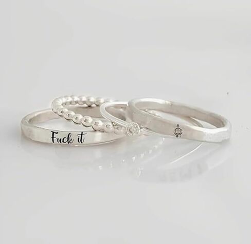 S925 Fuck it Stacked Ring - 4 Rings Set,Fuck It Dainty Bar Ring,Funny Engraved Fuck It Ring Stackable Fuck Rings for Wome, Friendship Ring Statement Signet Ring Jewelry Gifts for Women and men in Saudi Arabia