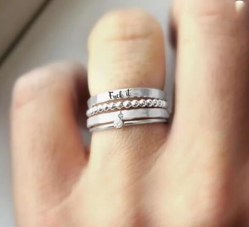 S925 Fuck it Stacked Ring - 4 Rings Set,Fuck It Dainty Bar Ring,Funny Engraved Fuck It Ring Stackable Fuck Rings for Wome, Friendship Ring Statement Signet Ring Jewelry Gifts for Women and men in Saudi Arabia