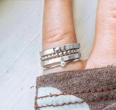 S925 Fuck it Stacked Ring - 4 Rings Set,Fuck It Dainty Bar Ring,Funny Engraved Fuck It Ring Stackable Fuck Rings for Wome, Friendship Ring Statement Signet Ring Jewelry Gifts for Women and men in Saudi Arabia