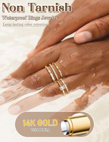 FUNRUN JEWELRY 14K Gold Plated Rings Thin Stackable Rings for Women Non Tarnish Trendy Knuckle Pinky Thumb Ring Set Dainty Cubic Zirconia Wedding Band Statement Engagement Ring Stack Size 5-10 5PCS in Kuwait
