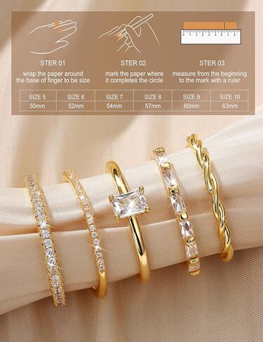FUNRUN JEWELRY 14K Gold Plated Rings Thin Stackable Rings for Women Non Tarnish Trendy Knuckle Pinky Thumb Ring Set Dainty Cubic Zirconia Wedding Band Statement Engagement Ring Stack Size 5-10 5PCS in Kuwait