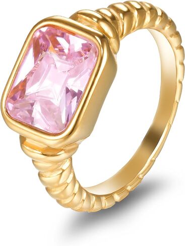 Pink Cubic Zirconia Cocktail Ring Gold Plated Vintage Statement Jewelry for Women in Saudi Arabia