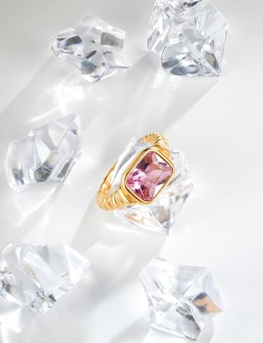 Pink Cubic Zirconia Cocktail Ring Gold Plated Vintage Statement Jewelry for Women in Saudi Arabia