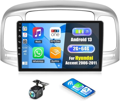 2G+64G Android 13 Car Stereo for Hyundai Accent 2006-2011 with Wireless Apple Carplay Android Auto,9'' Touchscreen Car Radio with WiFi,GPS Navigation,Bluetooth FM/RDS SWC Daul USB+AHD Backup Camera in Kuwait