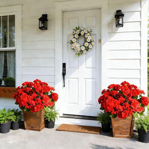 Fake Outdoor Flowers, 6 Pcs Artificial Flowers for Outdoors, Mixed Color Artificial Geraniums Silk Flowers, Fake Plant for Outside, Faux Flowers Outdoor Planters UV Resistant for Front Porch in Kuwait