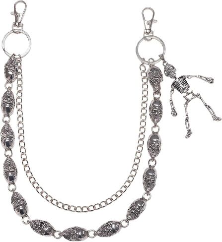 سلسلة محفظة على شكل جمجمة للرجال والنساء، سلسلة سراويل مزدوجة الطبقات الشريرة/القوطية، سلسلة مفاتيح معدنية شديدة التحمل، إكسسوار على طراز الشارع/راكب الدراجة النارية in Kuwait