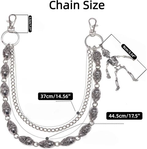 سلسلة محفظة على شكل جمجمة للرجال والنساء، سلسلة سراويل مزدوجة الطبقات الشريرة/القوطية، سلسلة مفاتيح معدنية شديدة التحمل، إكسسوار على طراز الشارع/راكب الدراجة النارية in Kuwait