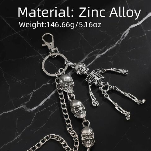 سلسلة محفظة على شكل جمجمة للرجال والنساء، سلسلة سراويل مزدوجة الطبقات الشريرة/القوطية، سلسلة مفاتيح معدنية شديدة التحمل، إكسسوار على طراز الشارع/راكب الدراجة النارية in Kuwait