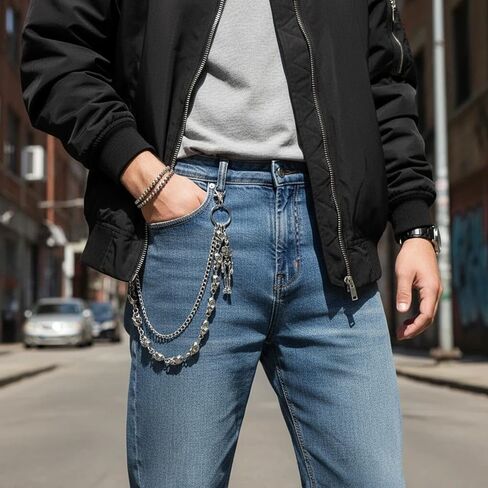 سلسلة محفظة على شكل جمجمة للرجال والنساء، سلسلة سراويل مزدوجة الطبقات الشريرة/القوطية، سلسلة مفاتيح معدنية شديدة التحمل، إكسسوار على طراز الشارع/راكب الدراجة النارية in Kuwait