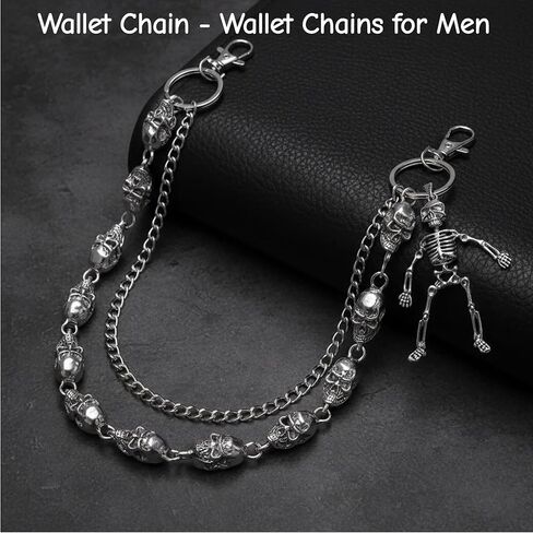 سلسلة محفظة على شكل جمجمة للرجال والنساء، سلسلة سراويل مزدوجة الطبقات الشريرة/القوطية، سلسلة مفاتيح معدنية شديدة التحمل، إكسسوار على طراز الشارع/راكب الدراجة النارية in Kuwait