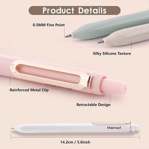 Gel Pens,5 Pack 0.5mm Retractable Quick Dry,Black Ink Fine Point Rolling Ball Gel Pen,Smooth Writing High-End Series Cute Ballpoint for Journaling,Home School Office Supplies in Saudi Arabia