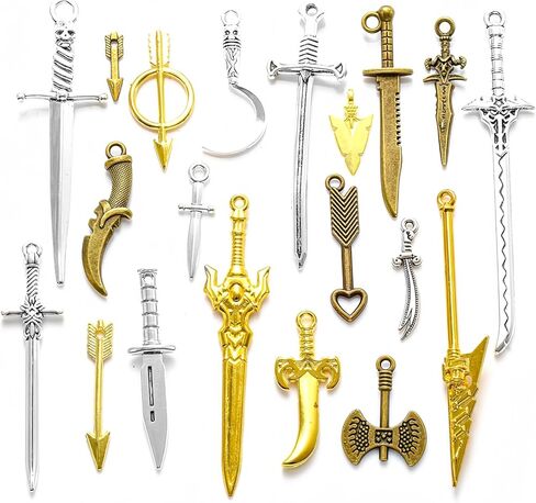 مجموعة من 20 قطعة من الإشارات المرجعية ذات السيف العتيق، مع ملحقات قراءة معدنية عتيقة بثلاثة ألوان، وحلي سيف صغيرة لسهام الكتب، وسحر الكتب، والقلادة، وسلسلة المفاتيح، والإشارات المرجعية الخيالية in Kuwait