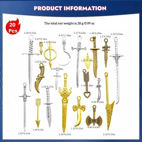 مجموعة من 20 قطعة من الإشارات المرجعية ذات السيف العتيق، مع ملحقات قراءة معدنية عتيقة بثلاثة ألوان، وحلي سيف صغيرة لسهام الكتب، وسحر الكتب، والقلادة، وسلسلة المفاتيح، والإشارات المرجعية الخيالية in Kuwait