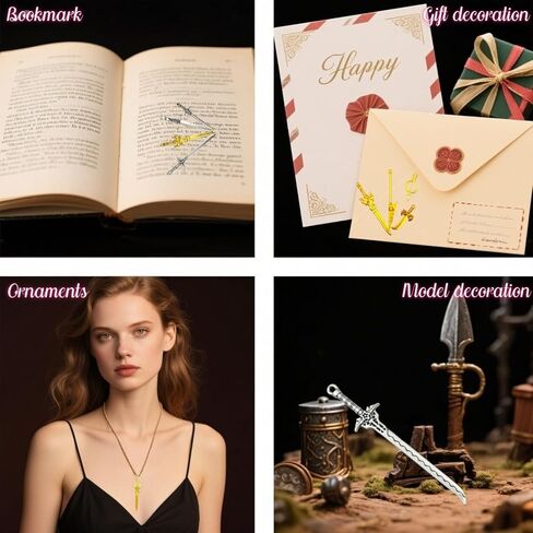 مجموعة من 20 قطعة من الإشارات المرجعية ذات السيف العتيق، مع ملحقات قراءة معدنية عتيقة بثلاثة ألوان، وحلي سيف صغيرة لسهام الكتب، وسحر الكتب، والقلادة، وسلسلة المفاتيح، والإشارات المرجعية الخيالية in Kuwait