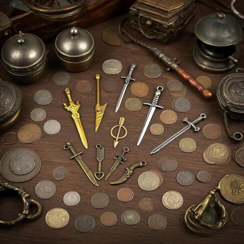 مجموعة من 20 قطعة من الإشارات المرجعية ذات السيف العتيق، مع ملحقات قراءة معدنية عتيقة بثلاثة ألوان، وحلي سيف صغيرة لسهام الكتب، وسحر الكتب، والقلادة، وسلسلة المفاتيح، والإشارات المرجعية الخيالية in Kuwait