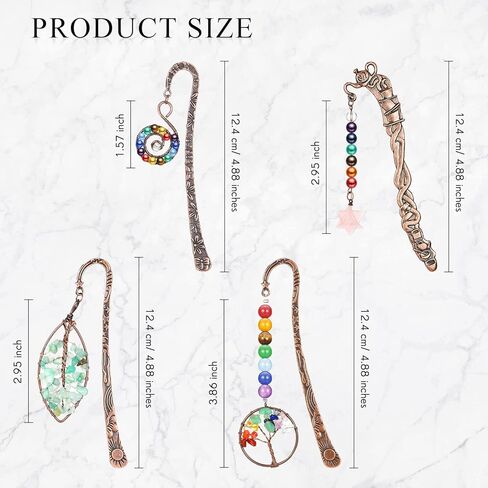 4 Pcs 7 Chakra Crystal Bookmark Antique Copper Metal Beading Healing Stone Vintage Bookmarks Tumbled Gemstones Book Markers for Student Office Birthday Present(Retro Style) in Saudi Arabia