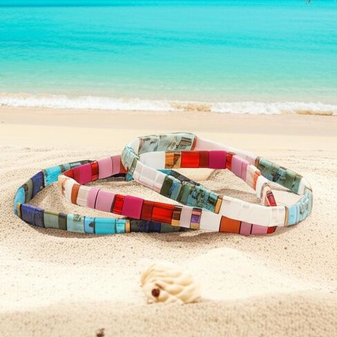 Tila Flat Square Boho 3Pcs Stack Beaded Bracelets Set for Women Men, Romantic Handmade Colorful Stretch Accessories Purple Jewelry, Daily Party Holiday Friendship Gift in Saudi Arabia